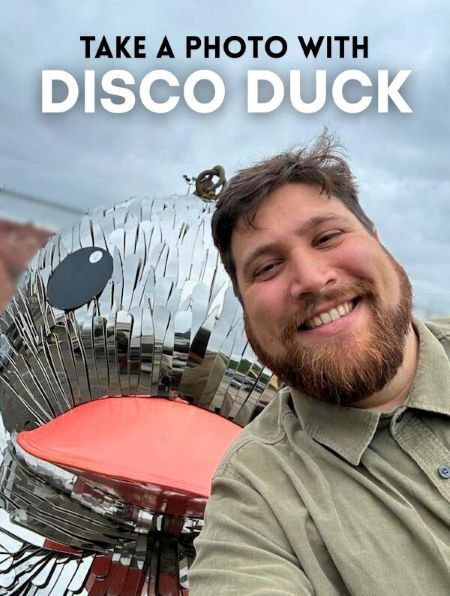 Andrew takes a selfie with Disco Duck